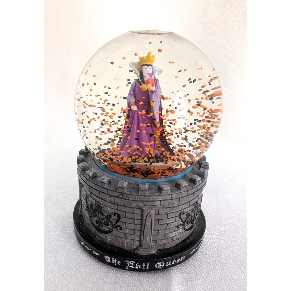 Evil Queen Halloween Snow Globe Witch Castle Orange Black Glitter
